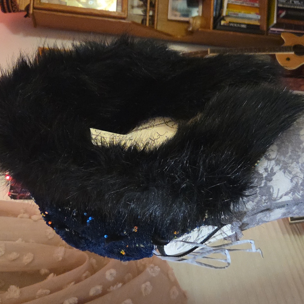 Funky Festival Flip Sequin And Faux Fur Hood